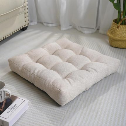 Floor Pillow Cushions for Adults Large Square Gel Memory Foam Pillows for Seating 20 x 20 x 4 Inch Beige