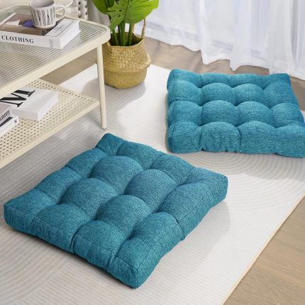 Floor Pillow Seating Cushions for Adults Set of 2 Sitting Large Square Pillow Memory Foam 20 x 20 x 4 Inch Turquoise